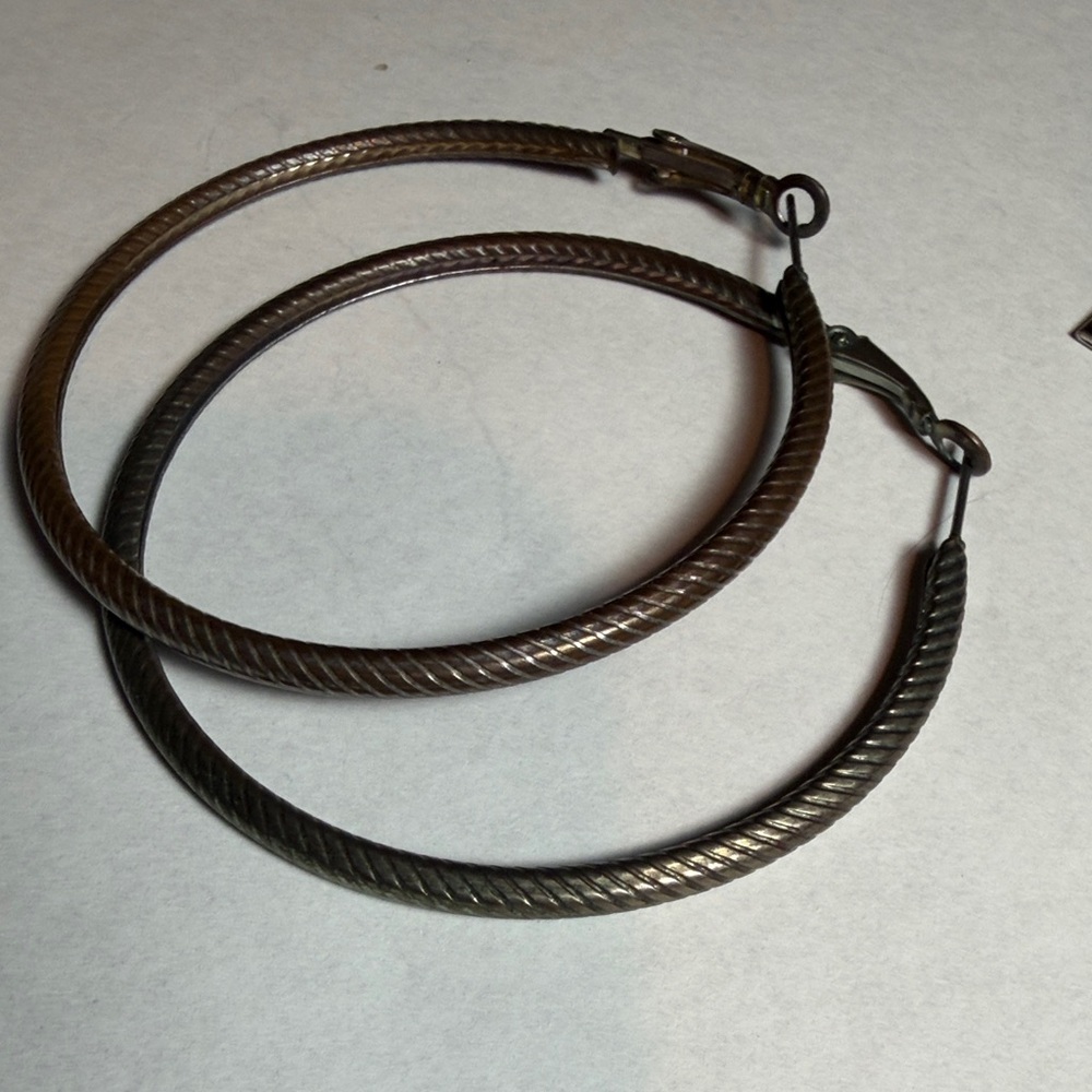 Vintage Large Boho Twisted Hoop Earrings Bronze Tone